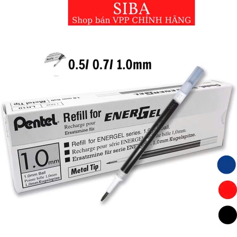 Combo hộp 12 chiếc ruột bút gel Pentel ENERGEL nét 0.5/ 0.7/ 1.0mm, màu mực xanh/ đỏ/ đen/ tím