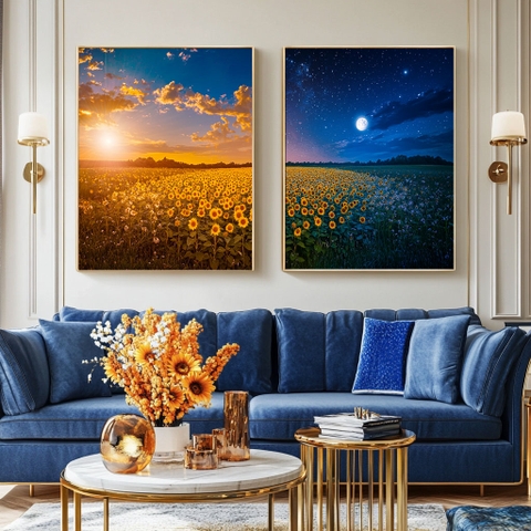 Bộ 2 Tranh Hoa Hướng Dương Giao Thoa Ngày Đêm | HHD31