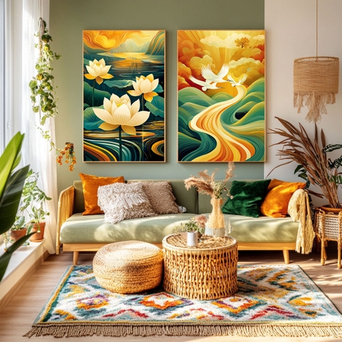 Bộ 2 Tranh Hương Sen Cánh Hạc | HS27