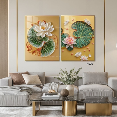 Bộ 2 Tranh Sen Vua Trắng Hồng Đua Sắc | HS20