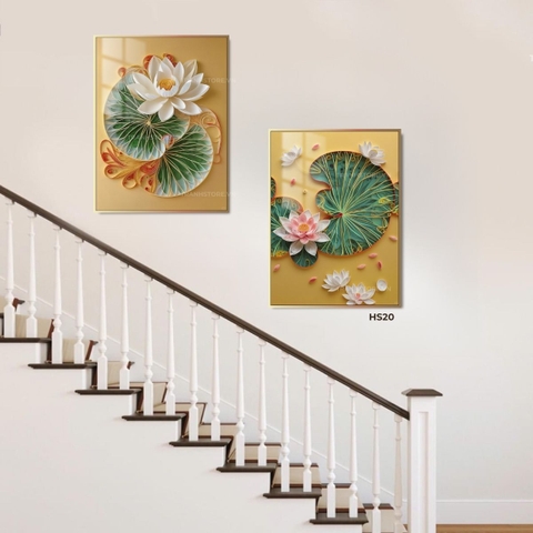 Bộ 2 Tranh Sen Vua Trắng Hồng Đua Sắc | HS20