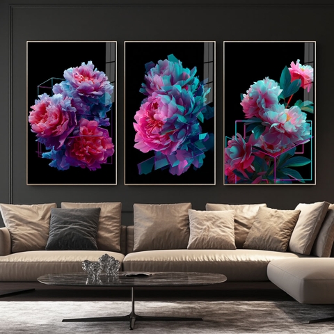 Bộ 3 Tranh Hoa Mẫu Đơn Đa Sắc | HMD28