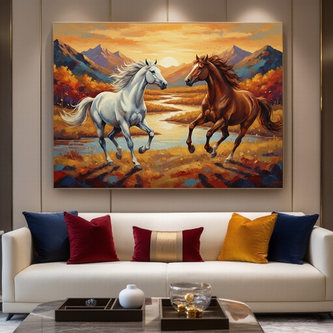 Tranh 2 Con Ngựa - Song Mã Hoàng Hôn  | TN36