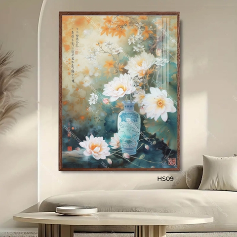 Tranh Bạch Liên Hoa Cắm Bình Cổ | HS09