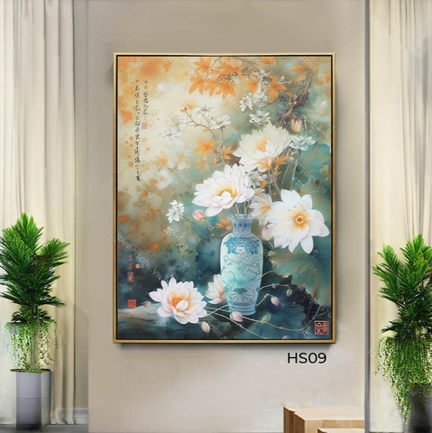 Tranh Bạch Liên Hoa Cắm Bình Cổ | HS09