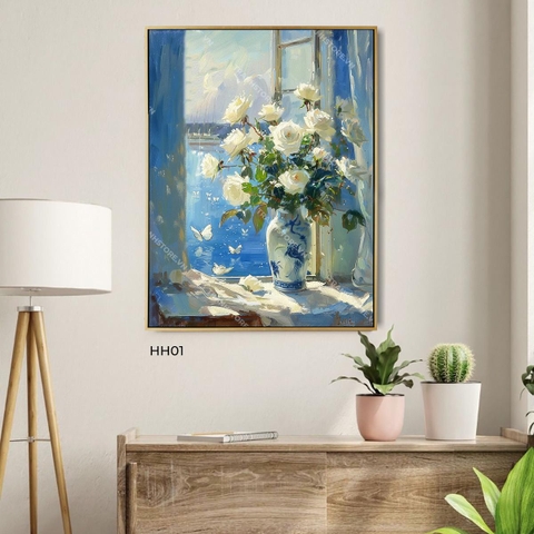 Tranh Bình Hồng Trắng Đón Nắng Bên Song Cửa | HH01