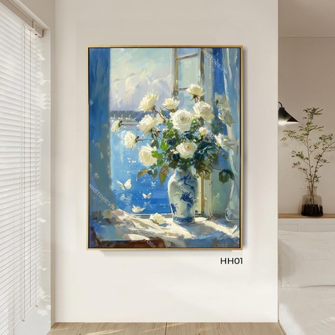 Tranh Bình Hồng Trắng Đón Nắng Bên Song Cửa | HH01