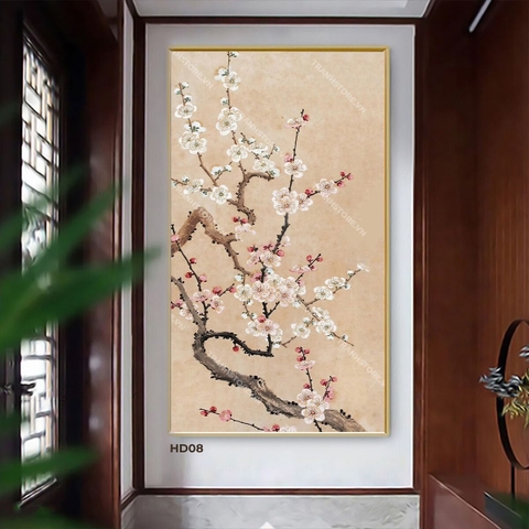 Tranh Cành Đào Bạch Phấn Cổ | HD08