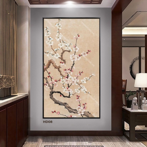 Tranh Cành Đào Bạch Phấn Cổ | HD08