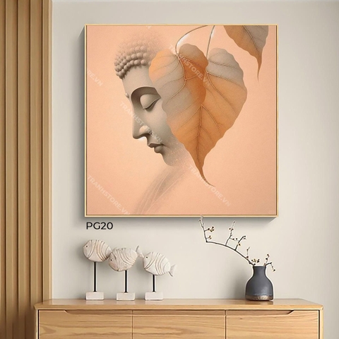 Tranh Diện Phật Sau Nhánh Bồ Đề | PG20