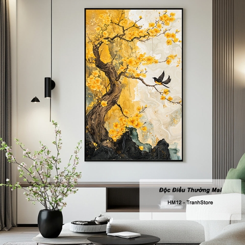 Tranh Độc Điểu Thưởng Mai | HM12