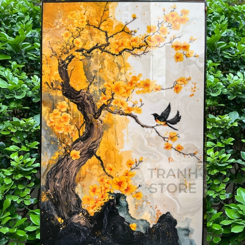 Tranh Độc Điểu Thưởng Mai | HM12