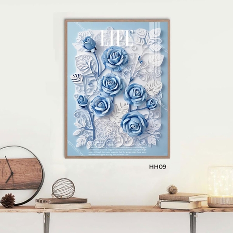 Tranh Hoa Hồng Xanh Giấy Bung Nở | HH09