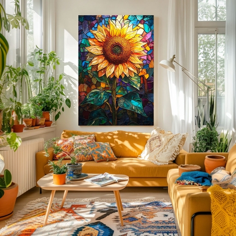 Tranh Hoa Hướng Dương Ánh Sáng Kính Màu | HHD29