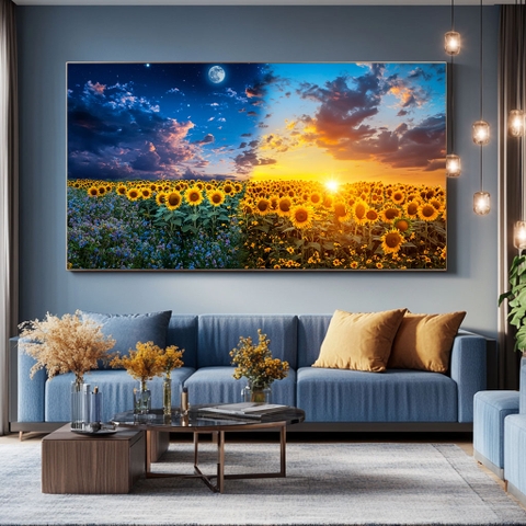 Tranh Hoa Hướng Dương Giao Thoa Ngày Đêm | HHD30