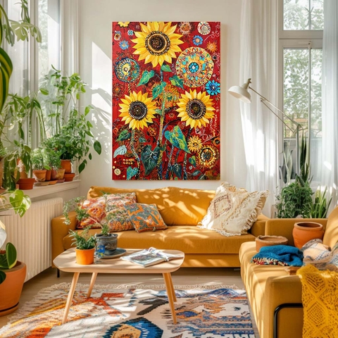 Tranh Hoa Hướng Dương Vườn Hoa Rực Lửa | HHD24