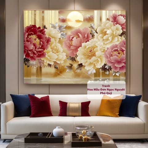 Tranh Hoa Mẫu Đơn 8 Bông - Ngọc Nguyệt Phú Quý | HMD17