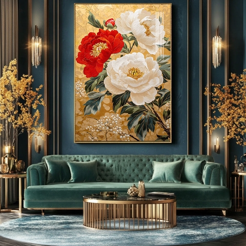 Tranh Hoa Mẫu Đơn 3 Bông - Nở Phú Quý | HMD11