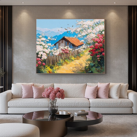 Tranh Hoa Mẫu Đơn Nở Rộ Trên Đỉnh Đồi | HMD38