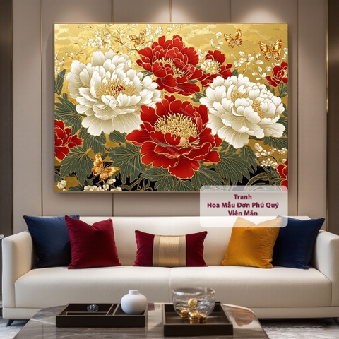 Tranh Hoa Mẫu Đơn 5 Bông - Phú Quý Viên Mãn | HMD20