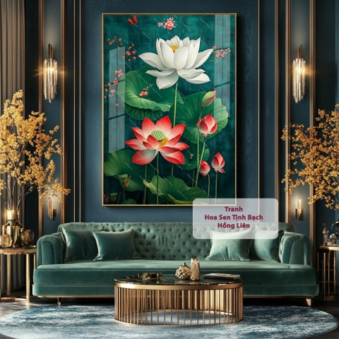 Tranh Hoa Sen Tịnh Bạch Hồng Liên | HS34