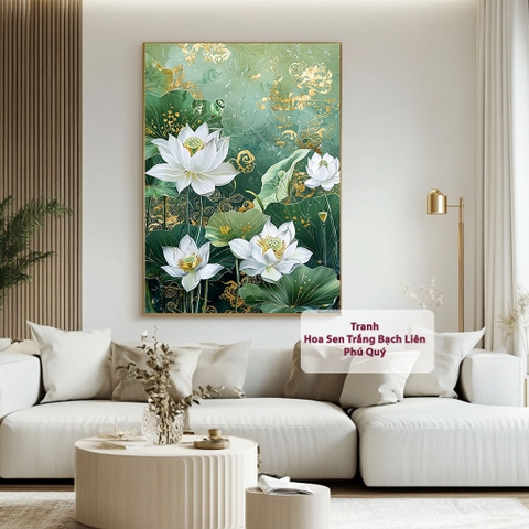 Tranh Hoa Sen Trắng Bạch Liên Phú Quý | HS33