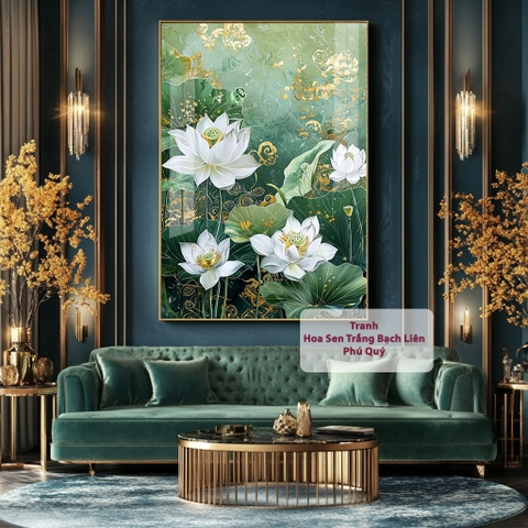 Tranh Hoa Sen Trắng Bạch Liên Phú Quý | HS33