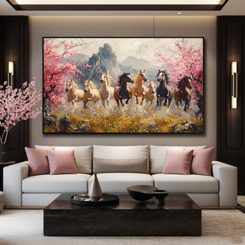 Tranh 8 Con Ngựa - Bát Mã Đào Hoa | TN17