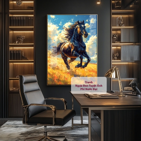 Tranh Ngựa Đen Tuyệt Ảnh Phi Nước Đại | TN25