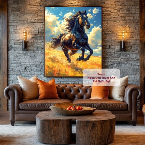 Tranh Ngựa Đen Tuyệt Ảnh Phi Nước Đại | TN25