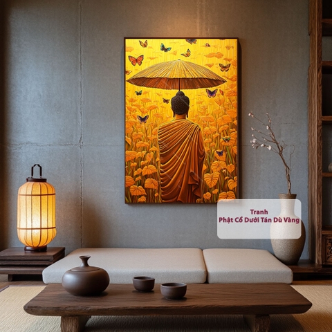 Tranh Phật Cổ Dưới Tán Dù Vàng | PG114