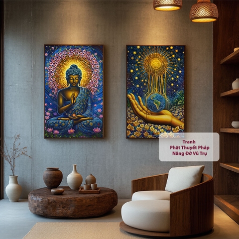 Bộ 2 Tranh Phật Thuyết Pháp Nâng Đỡ Vũ Trụ | PG117