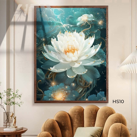 Tranh Sen Bách Diệp Trắng Bung Nở | HS10