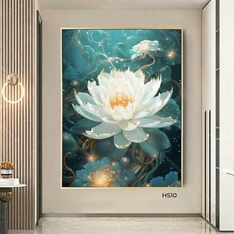 Tranh Sen Bách Diệp Trắng Bung Nở | HS10