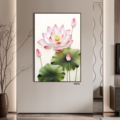 Tranh Sen Hồng Lục Diệp Khoe Sắc | HS12
