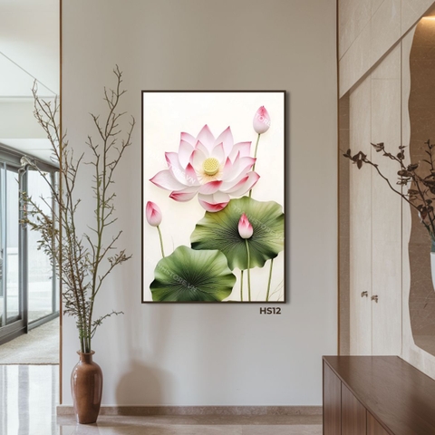 Tranh Sen Hồng Lục Diệp Khoe Sắc | HS12