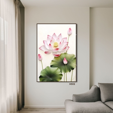 Tranh Sen Hồng Lục Diệp Khoe Sắc | HS12