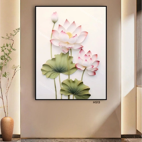 Tranh Sen Lá Xanh Chen Nhụy Vàng | HS13