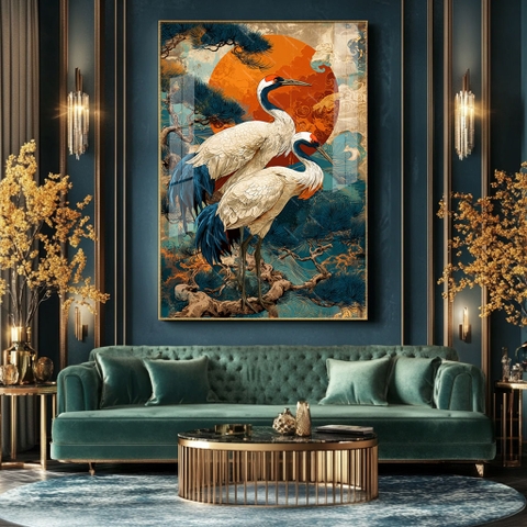 Tranh Song Hạc Đón Ánh Dương | HAC02