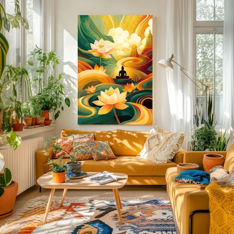 Tranh Thiền Định Giữa Hoa Sen | HS25