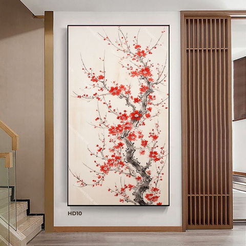 Tranh Thủy Mặc Hoa Đào Đỏ Kiêu Hãnh Đón Xuân | HD10