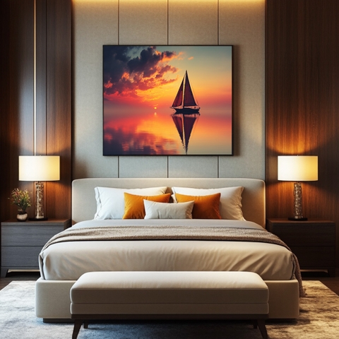 Tranh Thuyền Buồm Hoàng Hôn Viễn Mộng | PT19