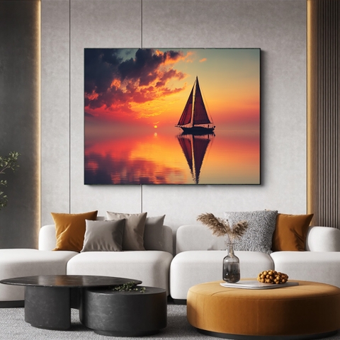 Tranh Thuyền Buồm Hoàng Hôn Viễn Mộng | PT19