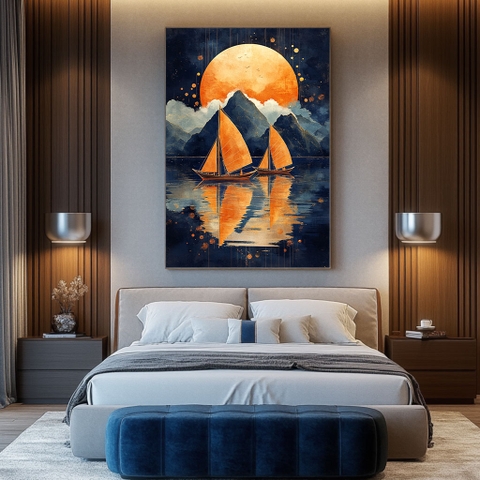 Tranh Thuyền Buồm Xuôi Gió & Cát Tường | PT10