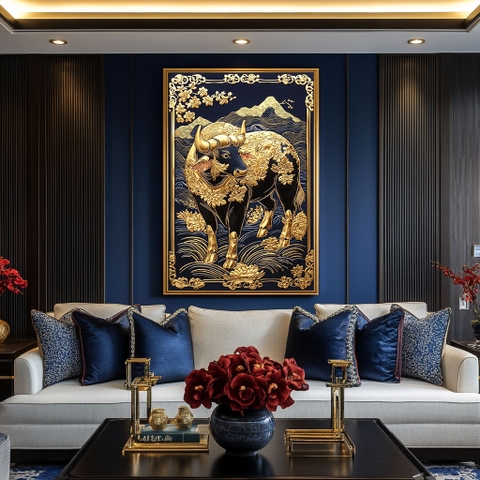 Tranh Phong Thủy Tuổi Sửu - Trâu Vàng Phú Quý | PT05