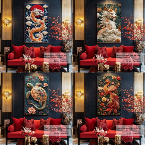 Bộ Tranh Tứ Linh Long Lân Quy Phụng Phong Cách Thêu | TL1
