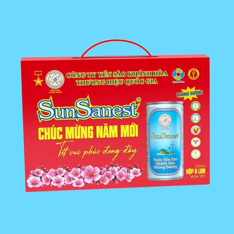 Nước yến sào Khánh Hòa SunSanest không đường hộp 6 lon 190ml