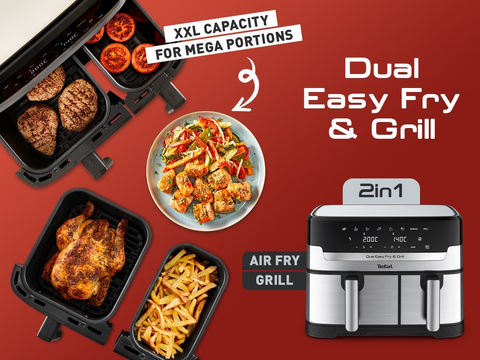 Nồi chiên không dầu điện tử Tefal Dual Easy Fry & Grill EY905D10