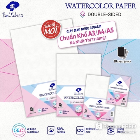 Giấy màu nước Paul Rubens vẽ 2 mặt 50% cotton Phiên bản mới