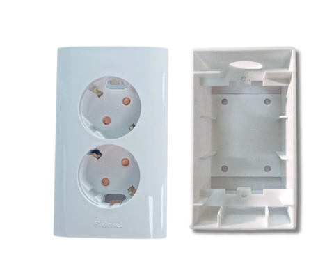 [Combo] Đế Dày Và Ổ Cắm Âm Tường 2 Lỗ Hàn Quốc Dosel